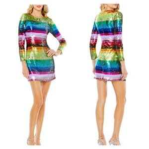 Mac Duggal 93724 Multicolor Sequin Long Sleeve Mini Dress NWT Size 2
